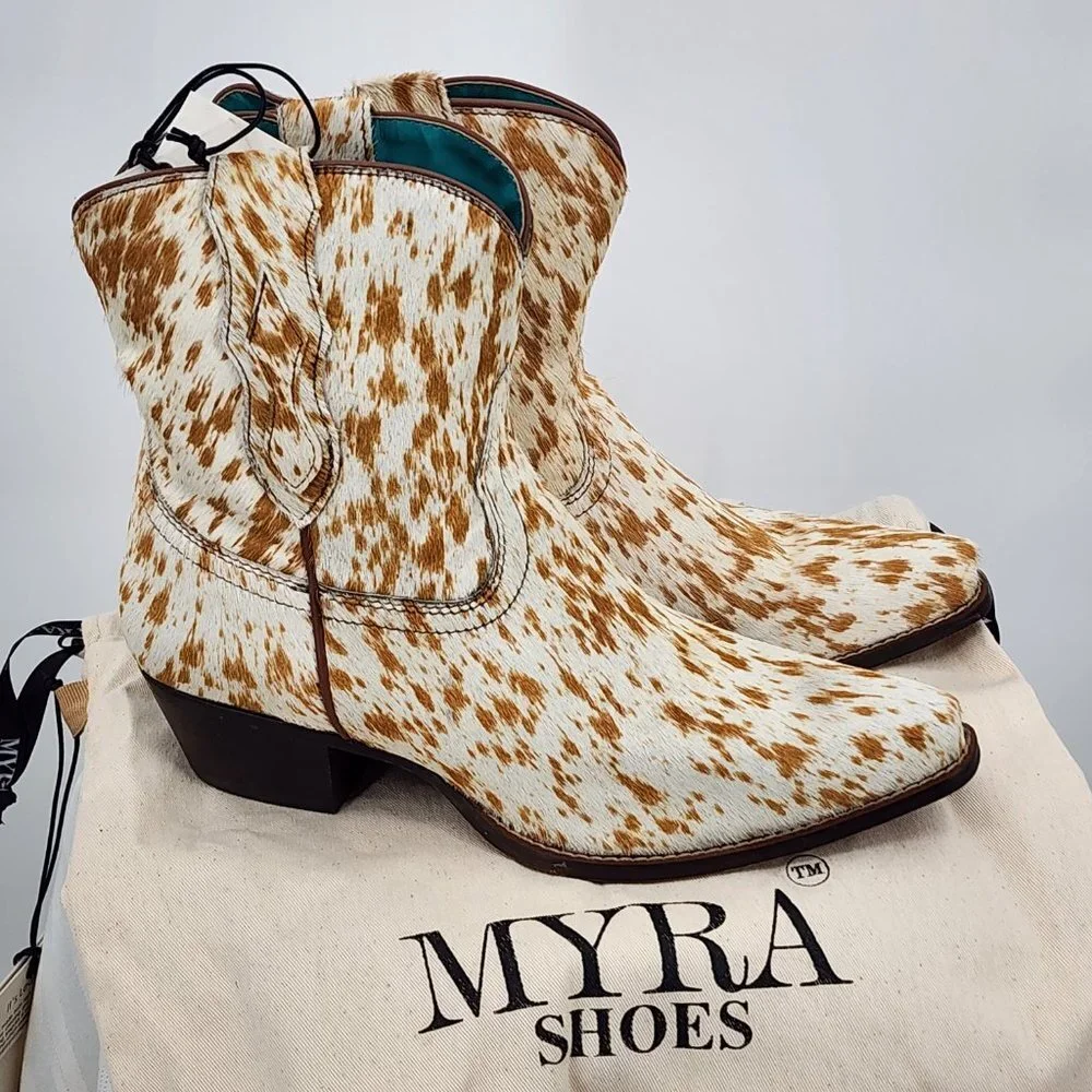 MYRA BAG Cowdie Hair On Hide Shortie Cowboy Boots 7-10 NWT - Picture 3 of 15